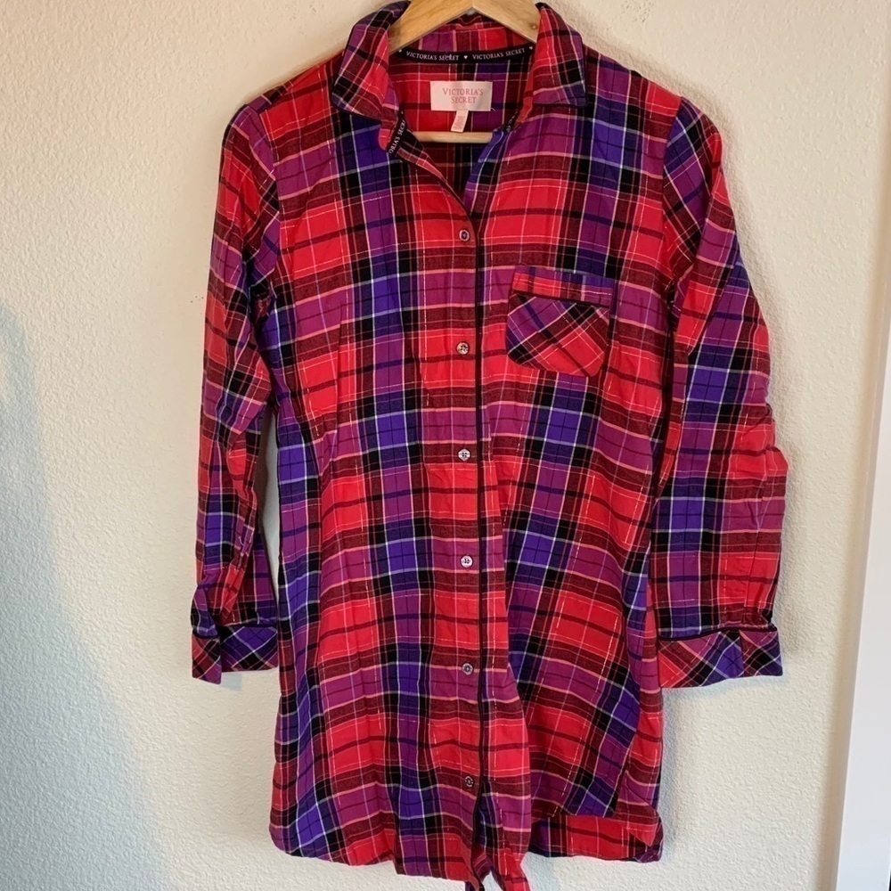 Victoria's Secret Red Tartan Plaid Button-Front Pajama Top Women’s Size XS